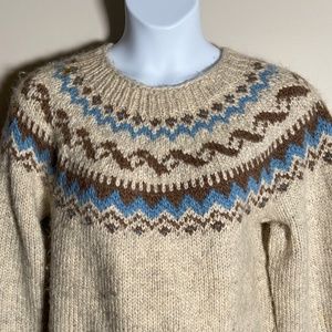Handmade European heavy knit fair isle wool sweater, L-XL